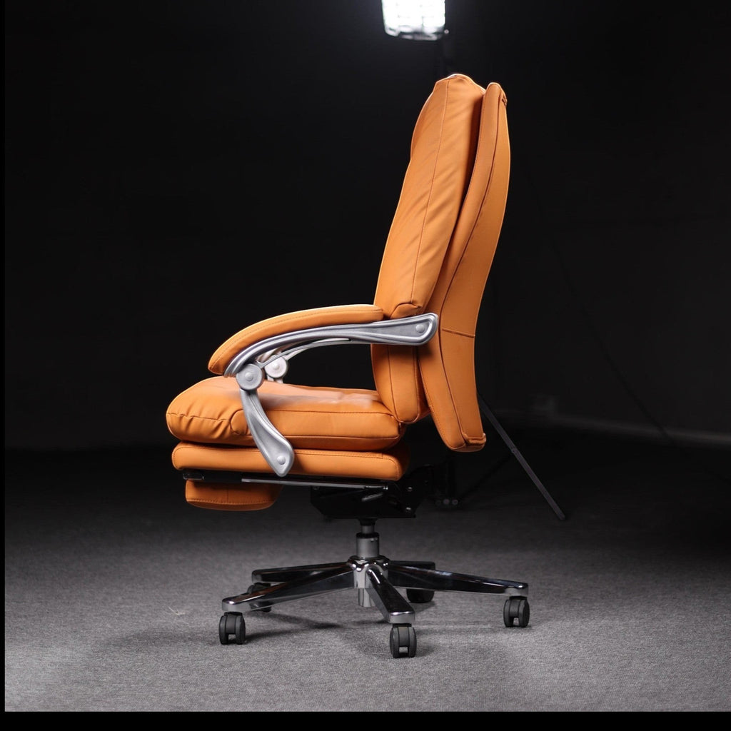 Xiaoyaozuo office chair executive orange PU leather ergonomic chair with footrest and casters
