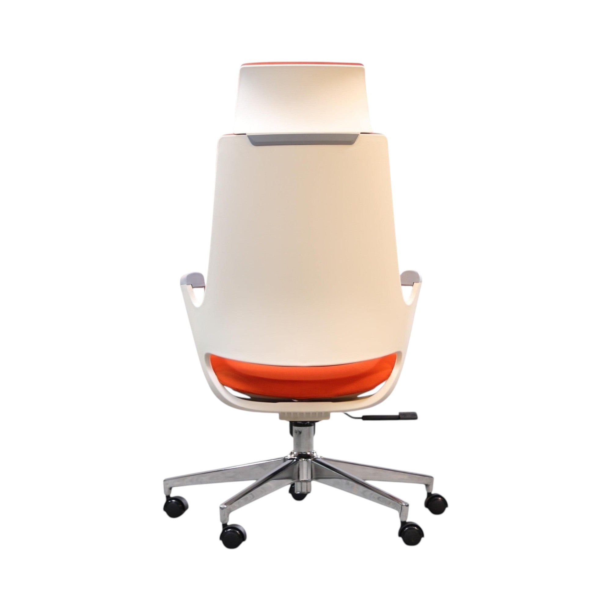 Xiaoyaozuo office chair: Ergonomic high back chair with orange upholstered seat and white frame. Features adjustable headrest and lumbar support.