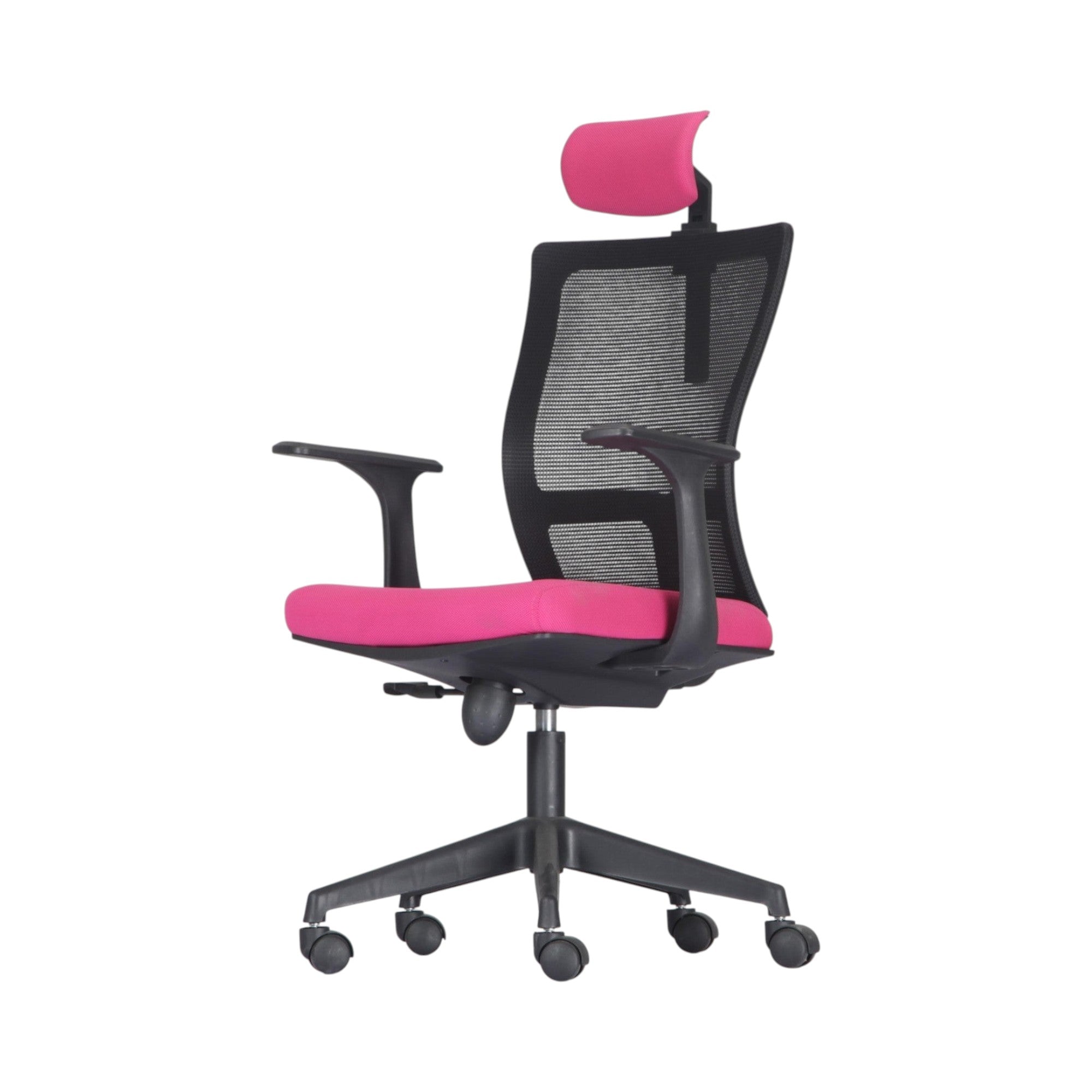 Xiaoyaozuo office chair: Ergonomic black mesh back chair with vibrant pink seat and adjustable headrest.