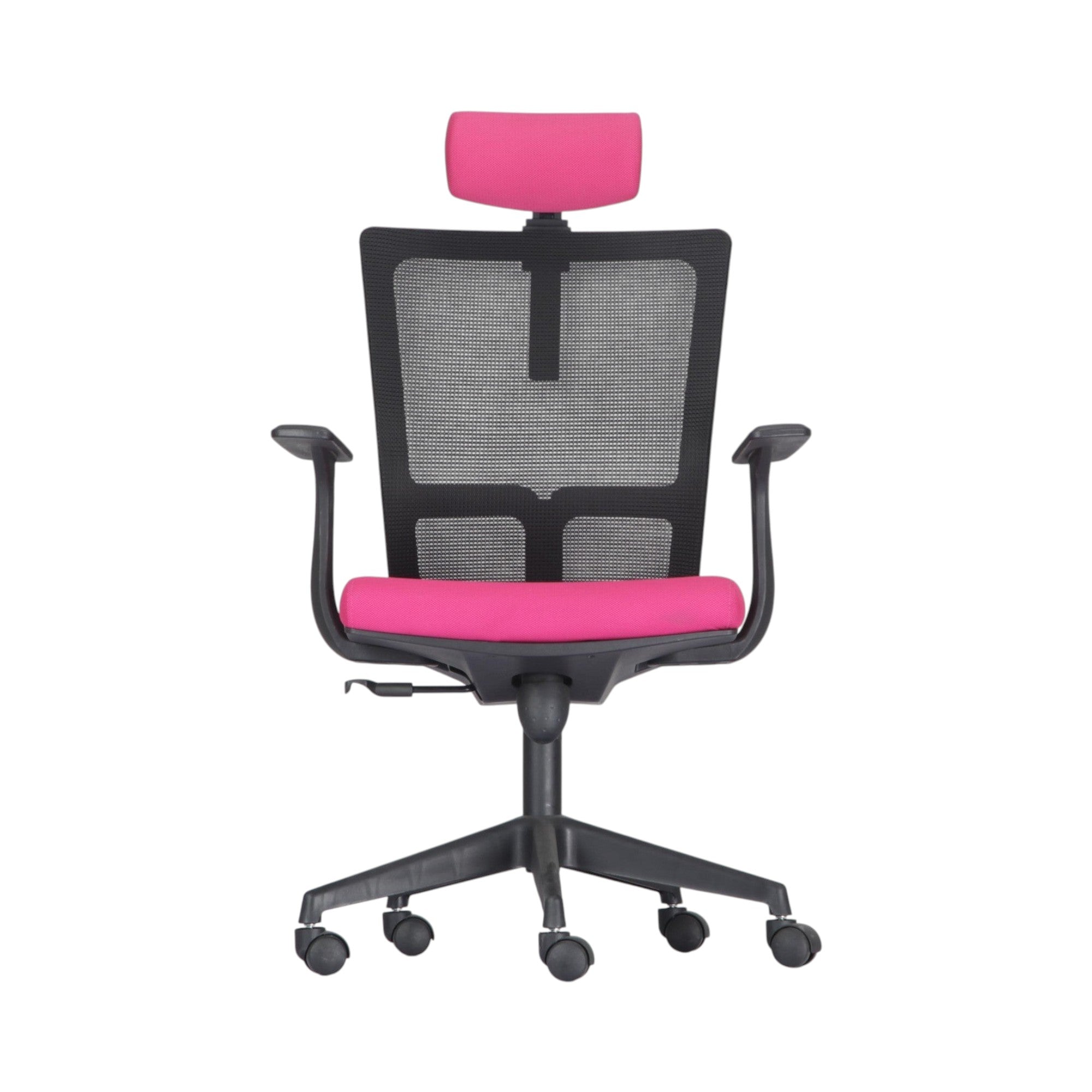 Xiaoyaozuo office chair ergonomic mesh chair with adjustable headrest and vibrant pink seat, black frame, 5-wheel base.