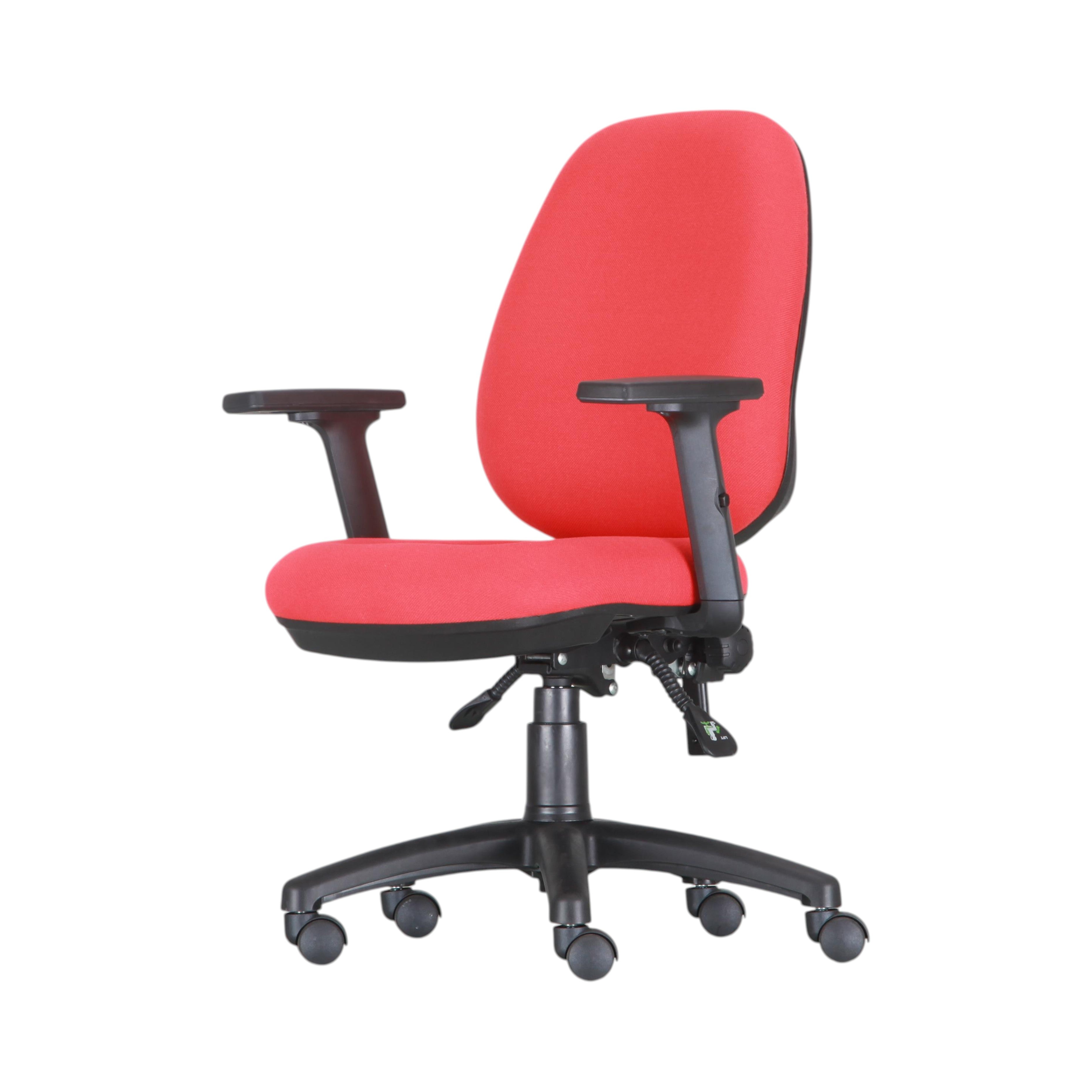 Xiaoyaozuo office chair: Red ergonomic office chair with adjustable armrests and padded fabric seat and back. Features smooth-rolling casters for mobility.