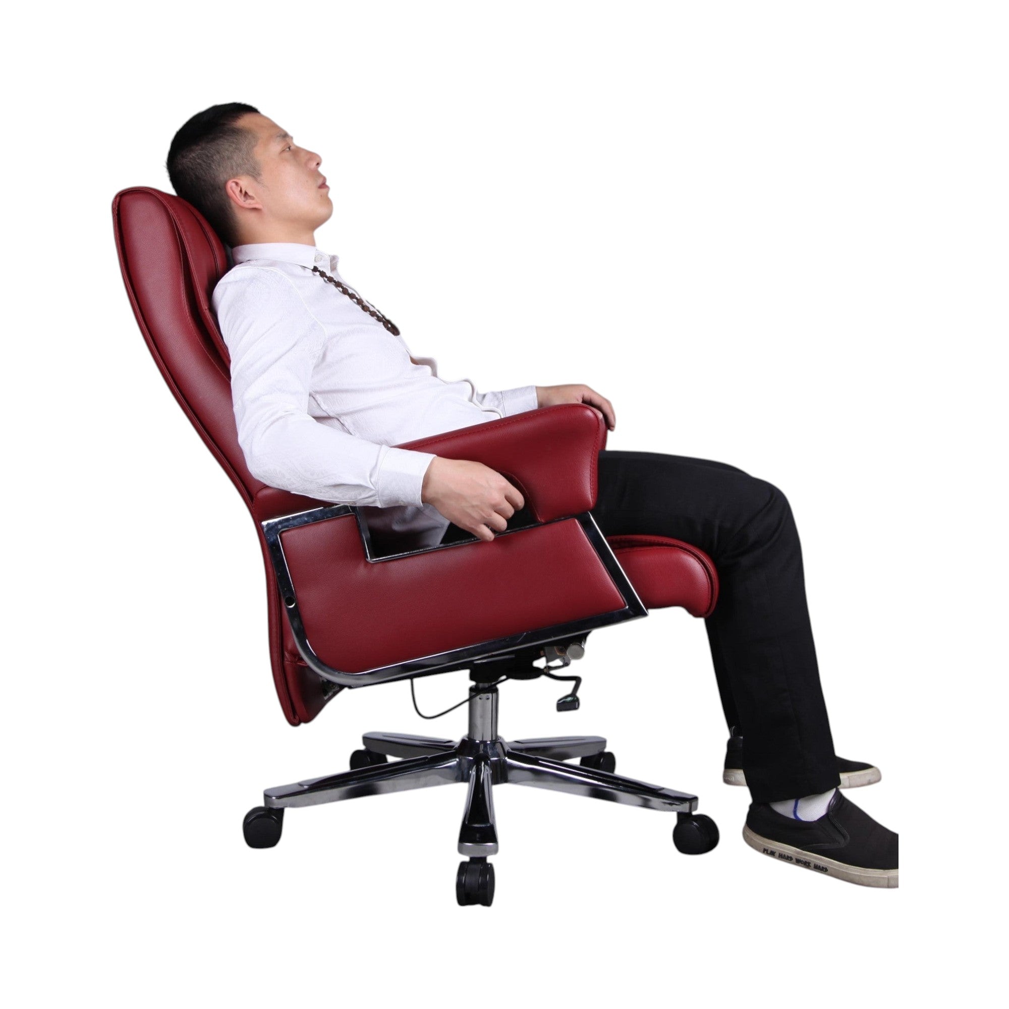 Xiaoyaozuo office chair executive high-back chair in red faux leather with diamond stitching and chrome base.