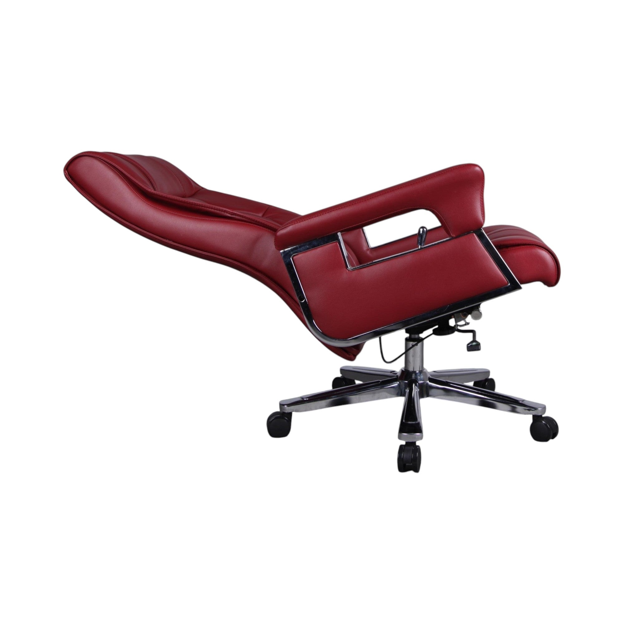 Xiaoyaozuo office chair executive high-back chair in red faux leather with diamond stitching and chrome base.