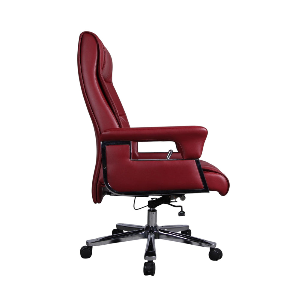 Xiaoyaozuo office chair executive high-back chair in red faux leather with diamond stitching and chrome base.