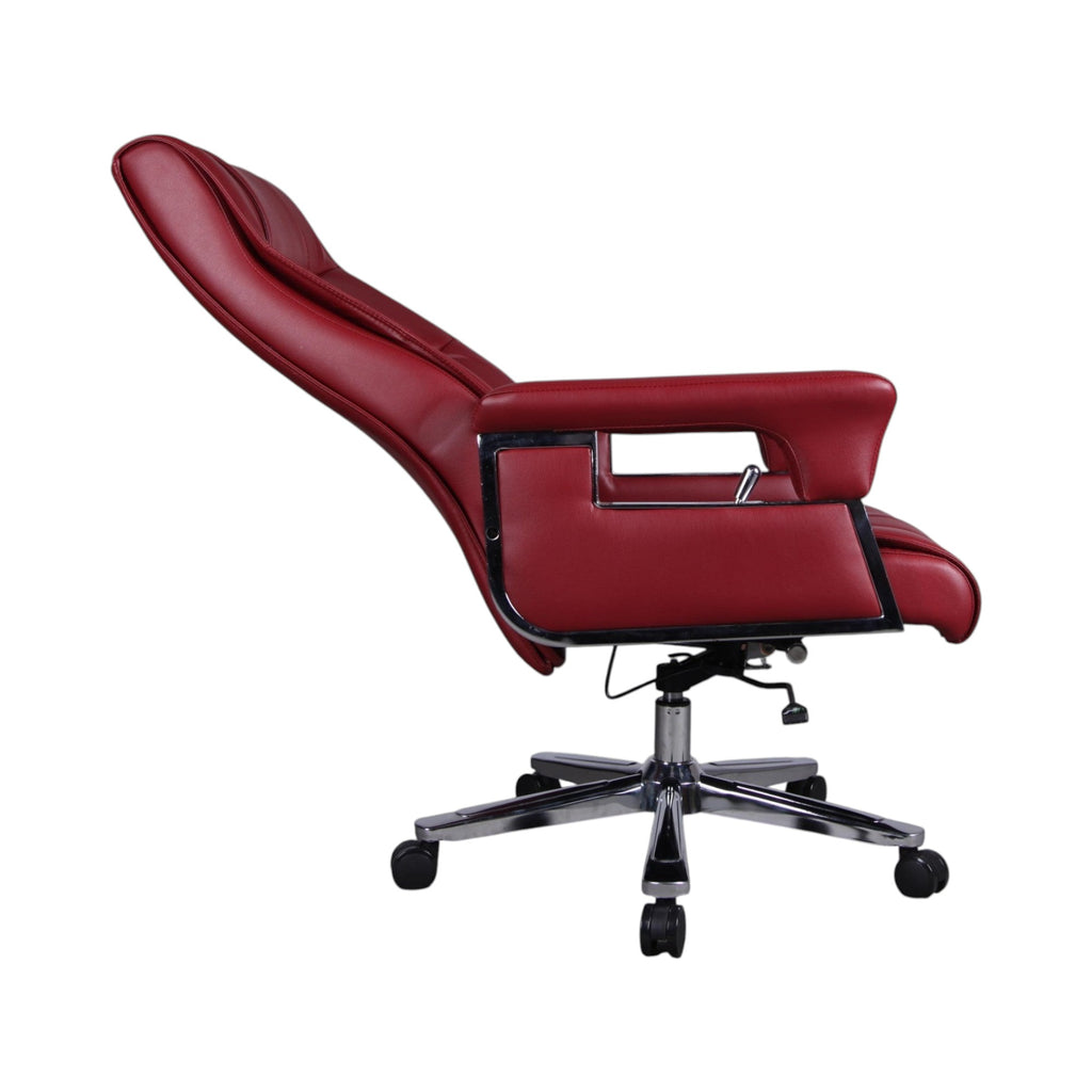 Xiaoyaozuo office chair executive high-back chair in red faux leather with diamond stitching and chrome base.