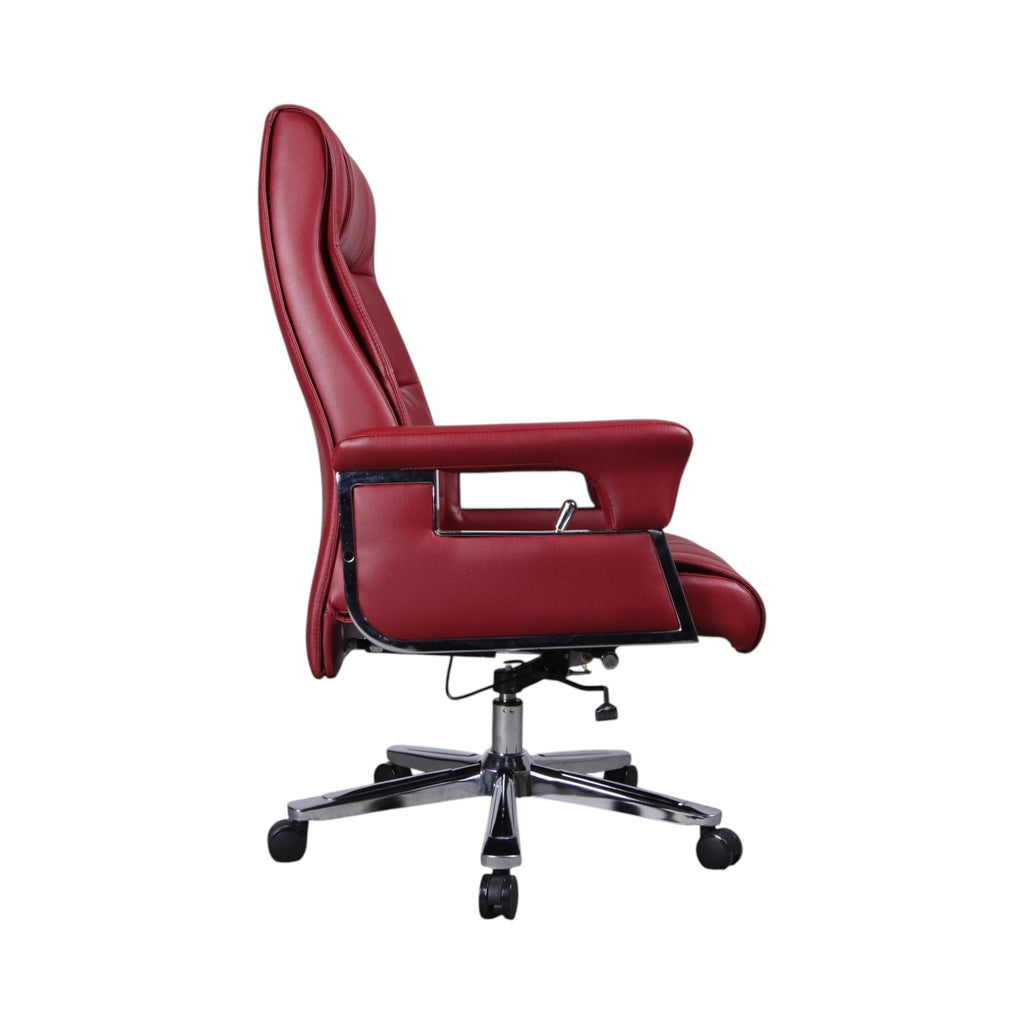 Xiaoyaozuo office chair executive high-back chair in red faux leather with diamond stitching and chrome base.