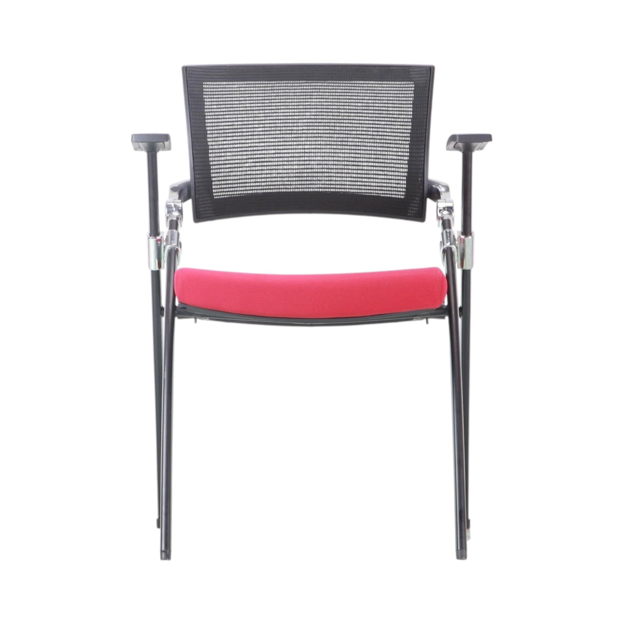 Xiaoyaozuo office chair modern conference chair with red padded seat and black mesh back, black metal frame.