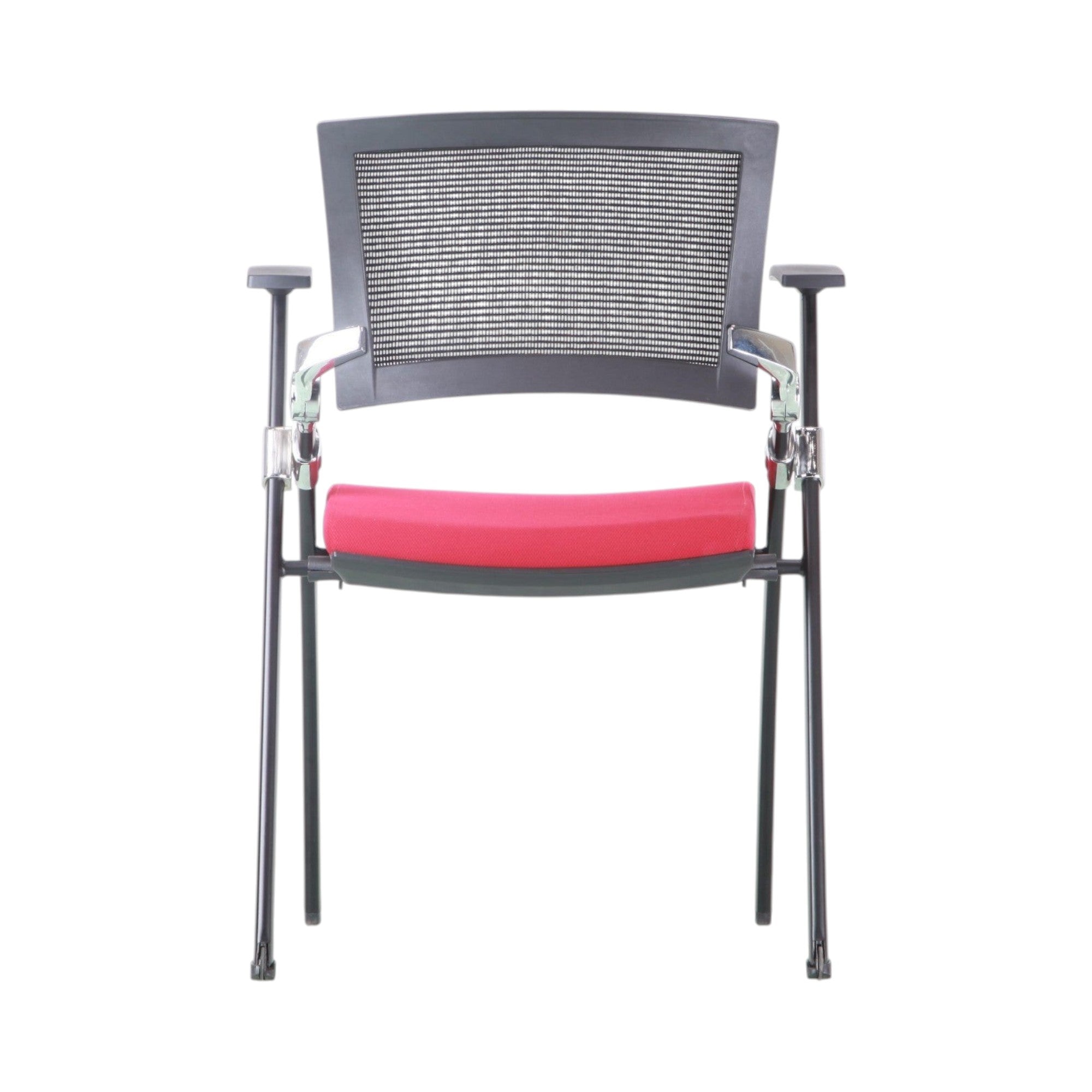 Xiaoyaozuo office chair modern conference chair with red padded seat and black mesh back, black metal frame.