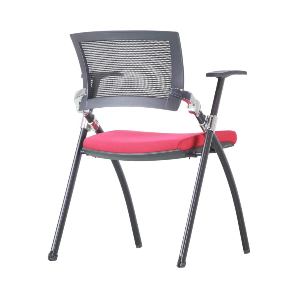 Xiaoyaozuo office chair: Modern red mesh back conference chair with black metal frame and integrated armrests.
