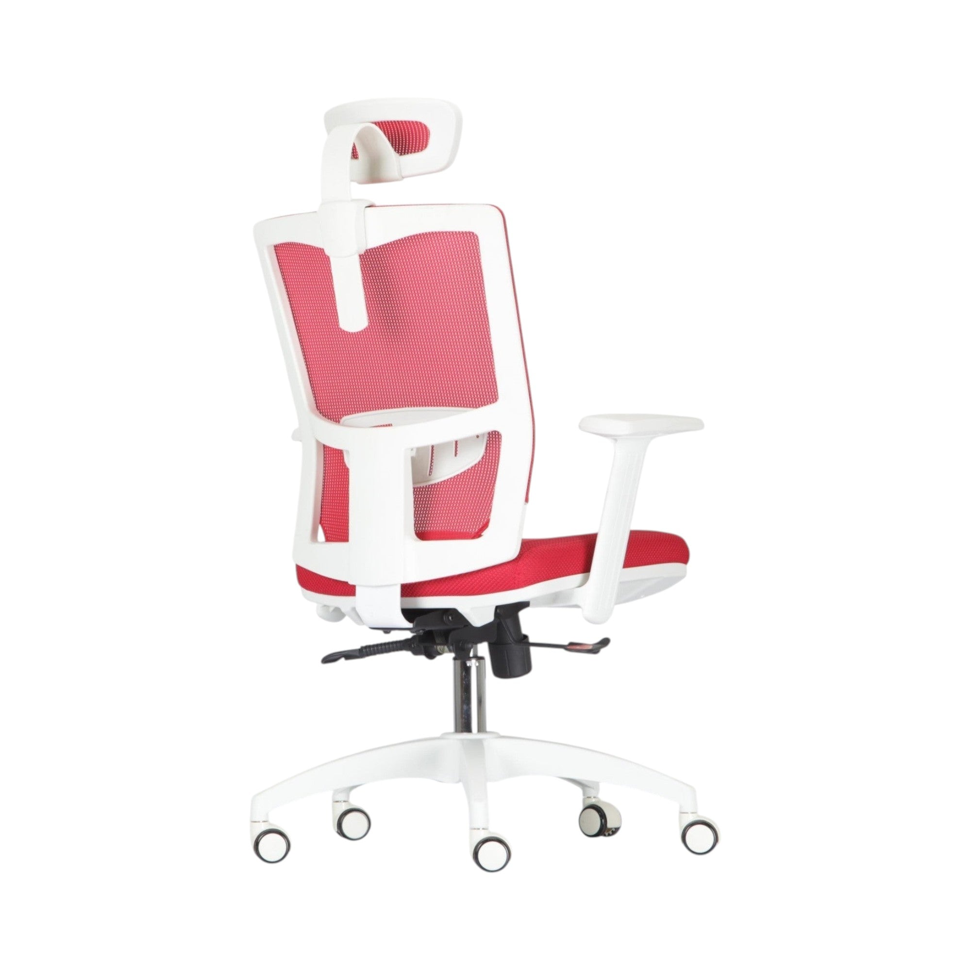 Xiaoyaozuo office chair ergonomic mesh chair with adjustable headrest and armrests in red and white.