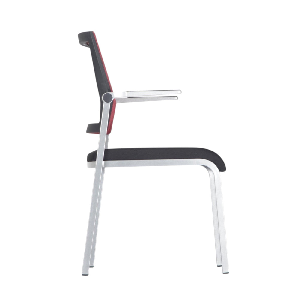 Xiaoyaozuo office chair: modern red mesh back guest chair with black padded seat and silver metal frame.