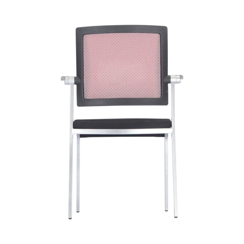 Xiaoyaozuo office chair: Modern red mesh back guest chair with black padded seat and silver metal frame.