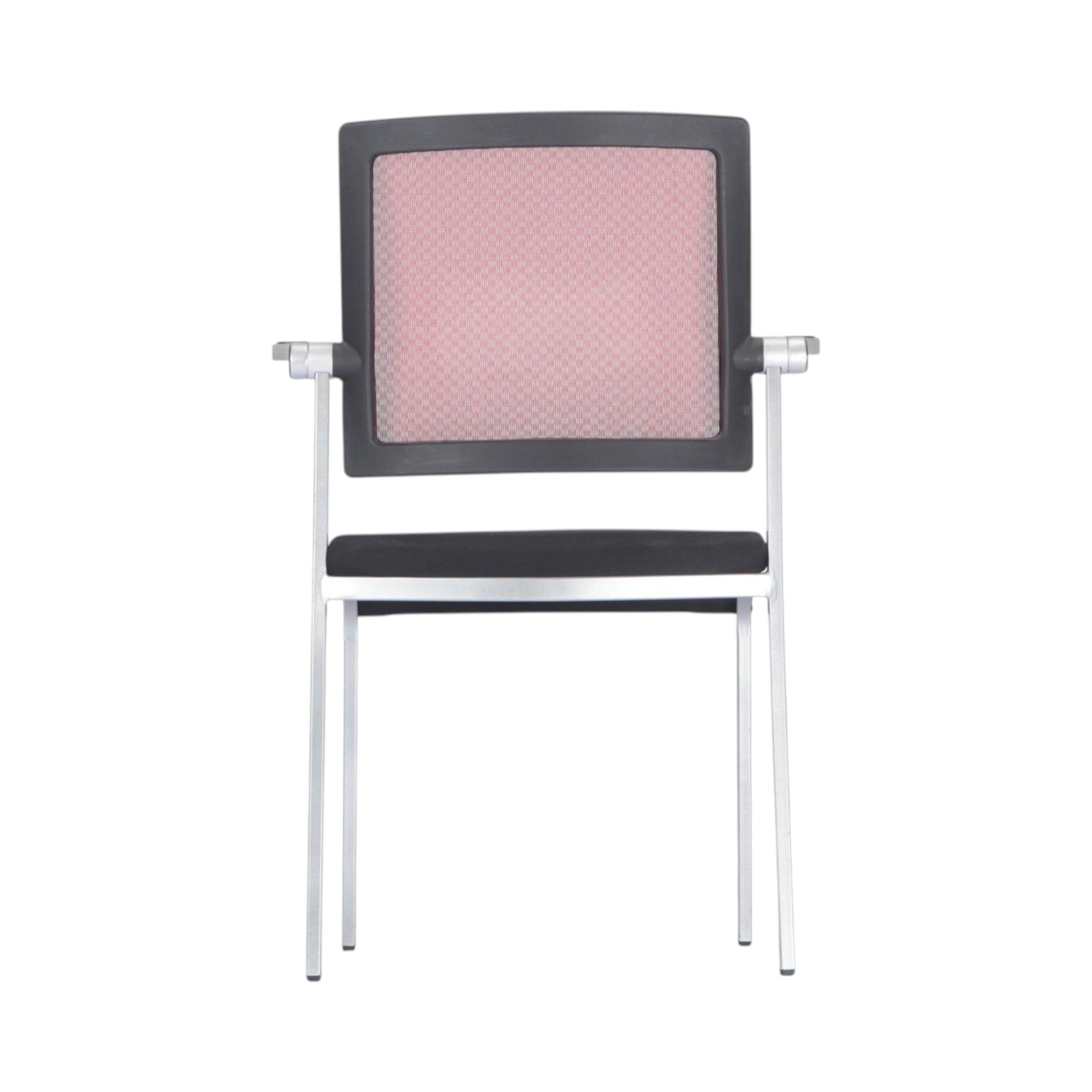 Xiaoyaozuo office chair: Modern red mesh back guest chair with black padded seat and silver metal frame.