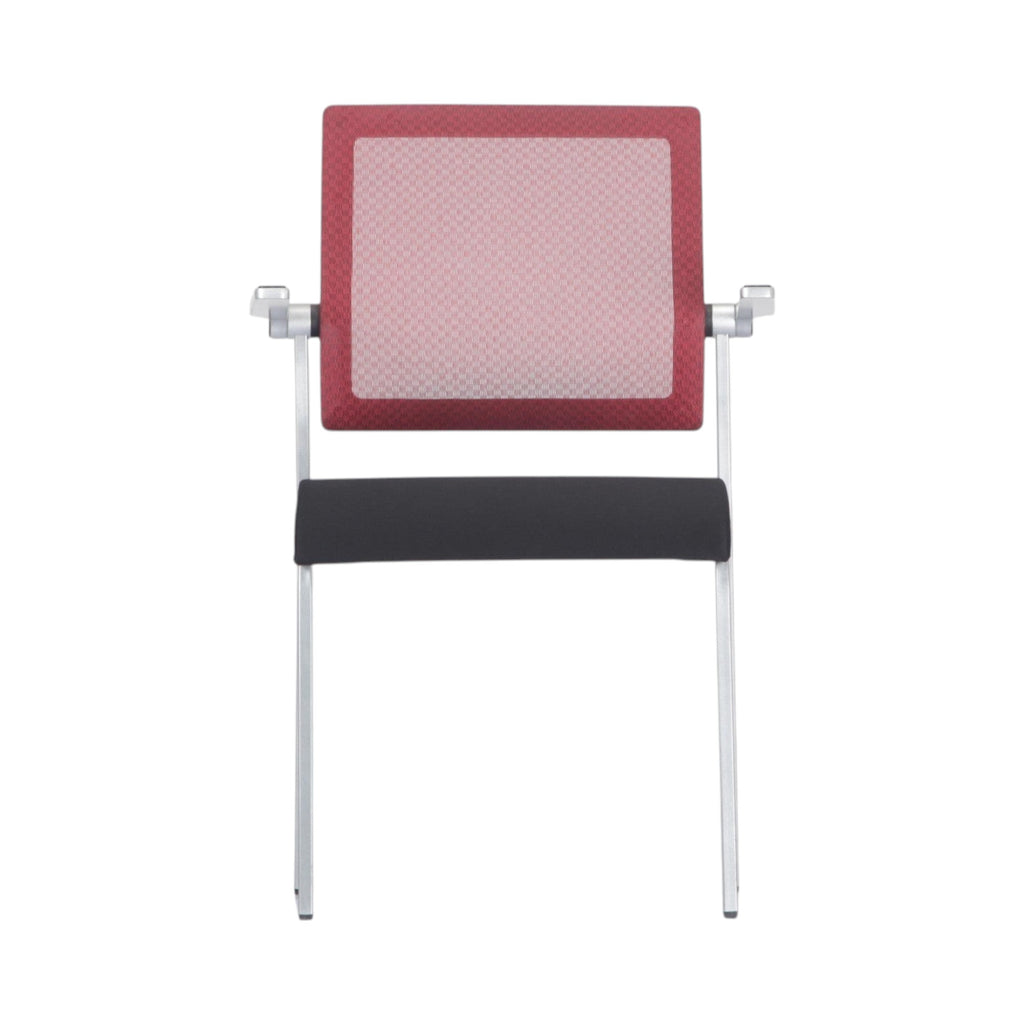 Xiaoyaozuo office chair: Modern red mesh back guest chair with black padded seat and silver metal frame.
