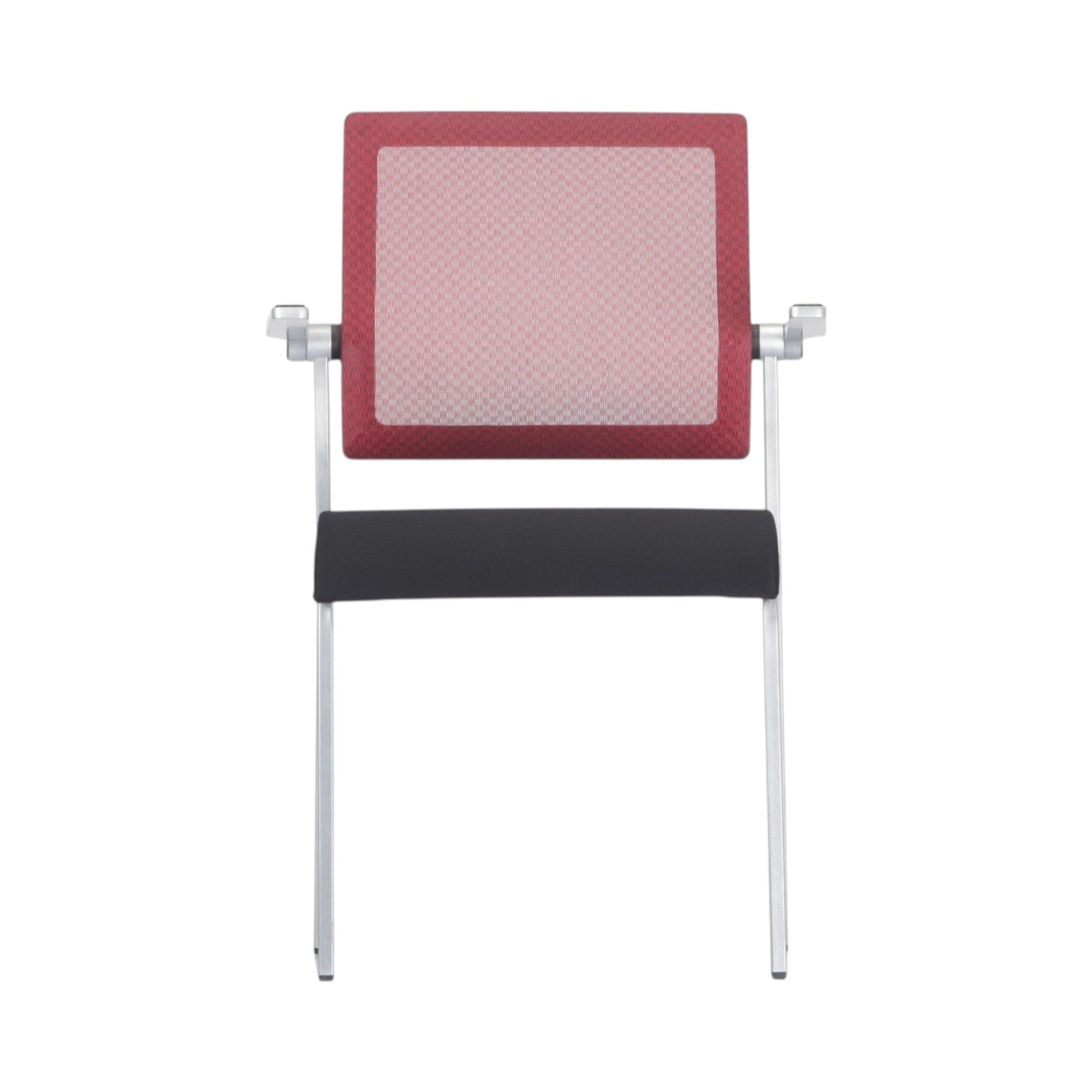 Xiaoyaozuo office chair: Modern red mesh back guest chair with black padded seat and silver metal frame.