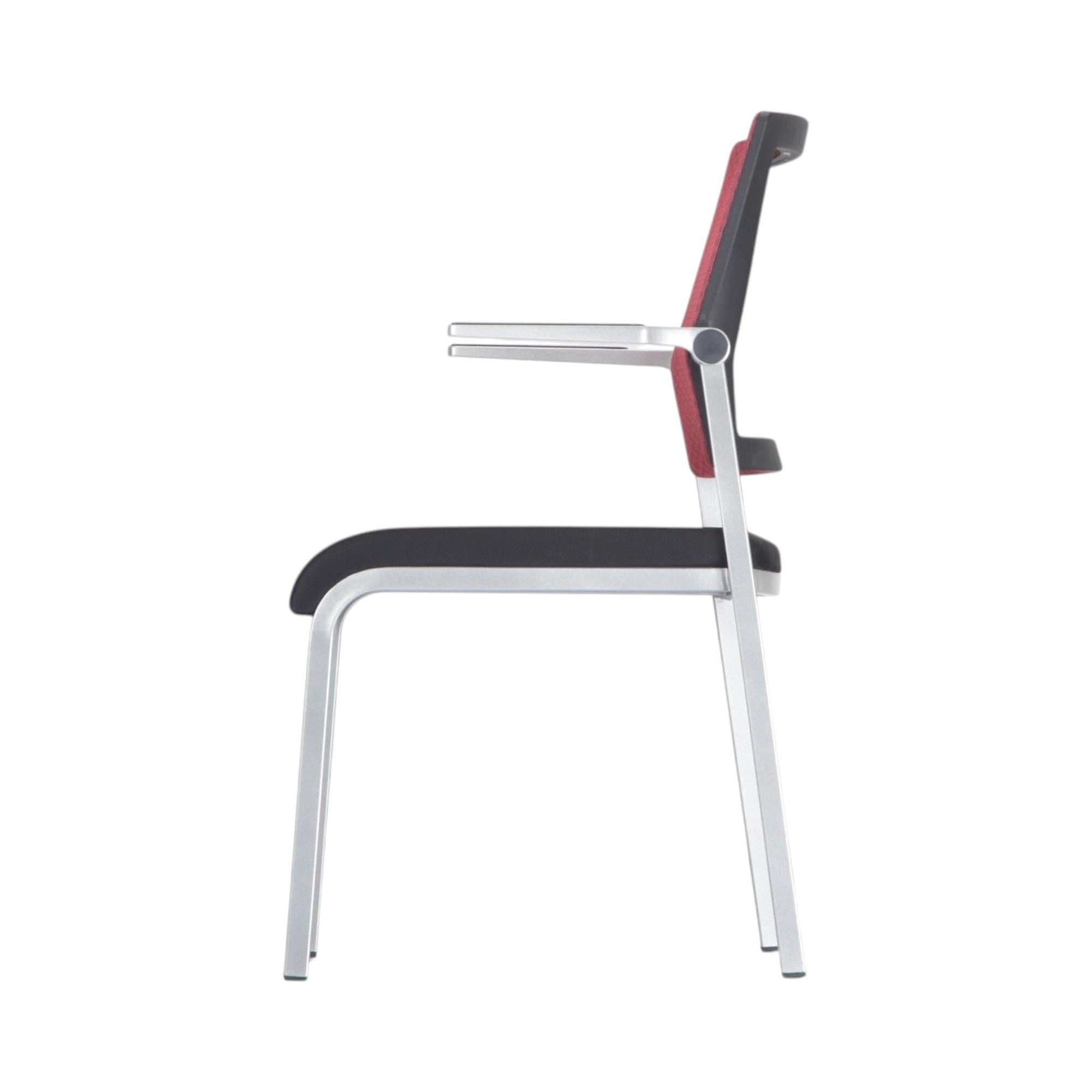 Xiaoyaozuo office chair: Modern red mesh back guest chair with black padded seat and silver metal frame.