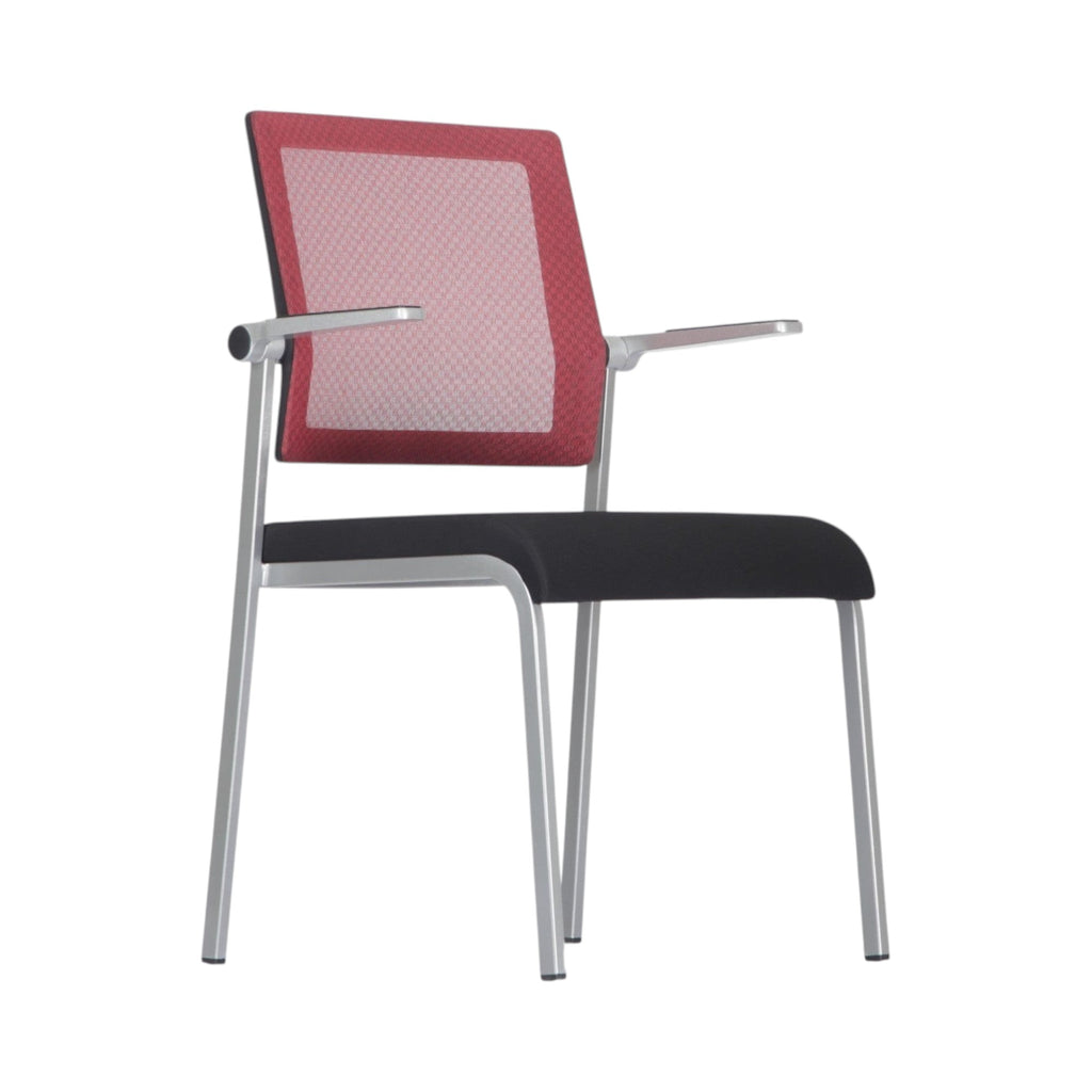 Xiaoyaozuo office chair: Modern red mesh back guest chair with black padded seat and silver metal frame.
