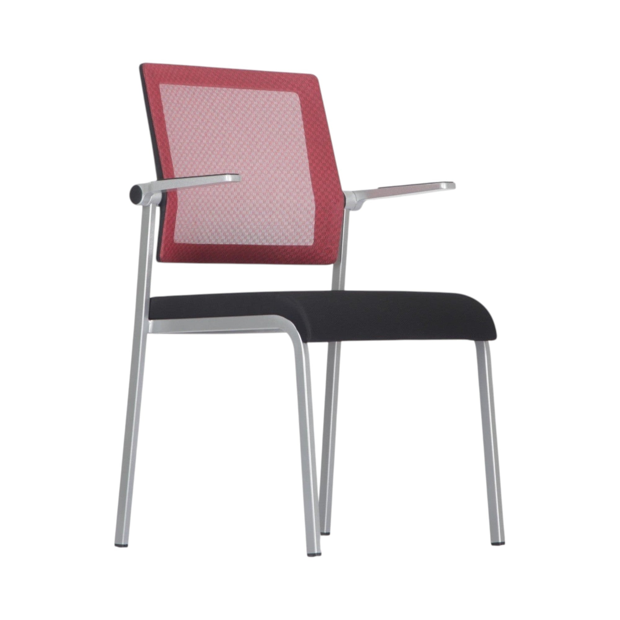 Xiaoyaozuo office chair: Modern red mesh back guest chair with black padded seat and silver metal frame.