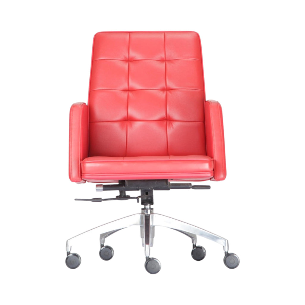 Xiaoyaozuo office chair red tufted executive chair with plush cushioning and silver casters.