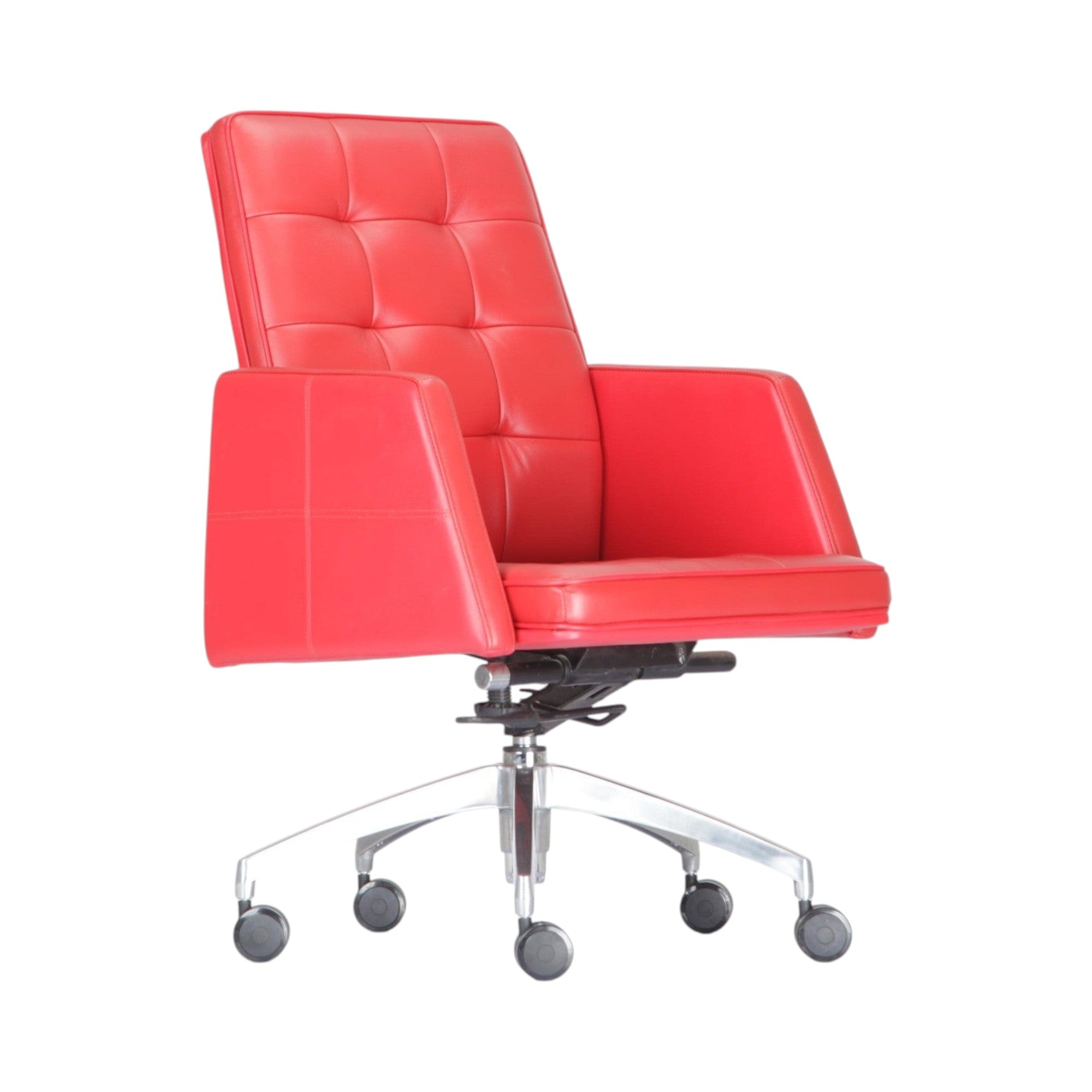 Xiaoyaozuo office chair red tufted executive chair with plush cushioning and smooth-rolling casters.