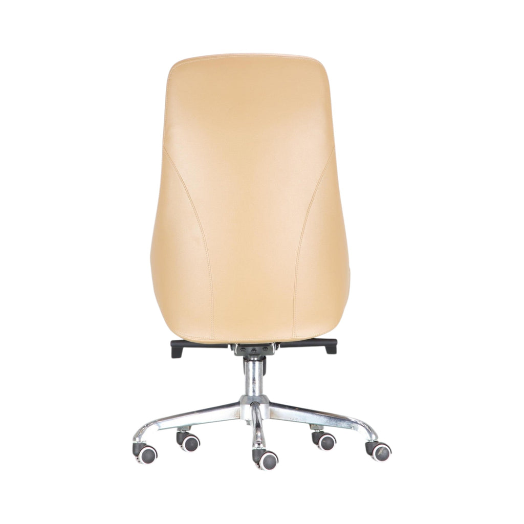 Xiaoyaozuo office chair tan faux leather executive ergonomic office chair with chrome base and casters.