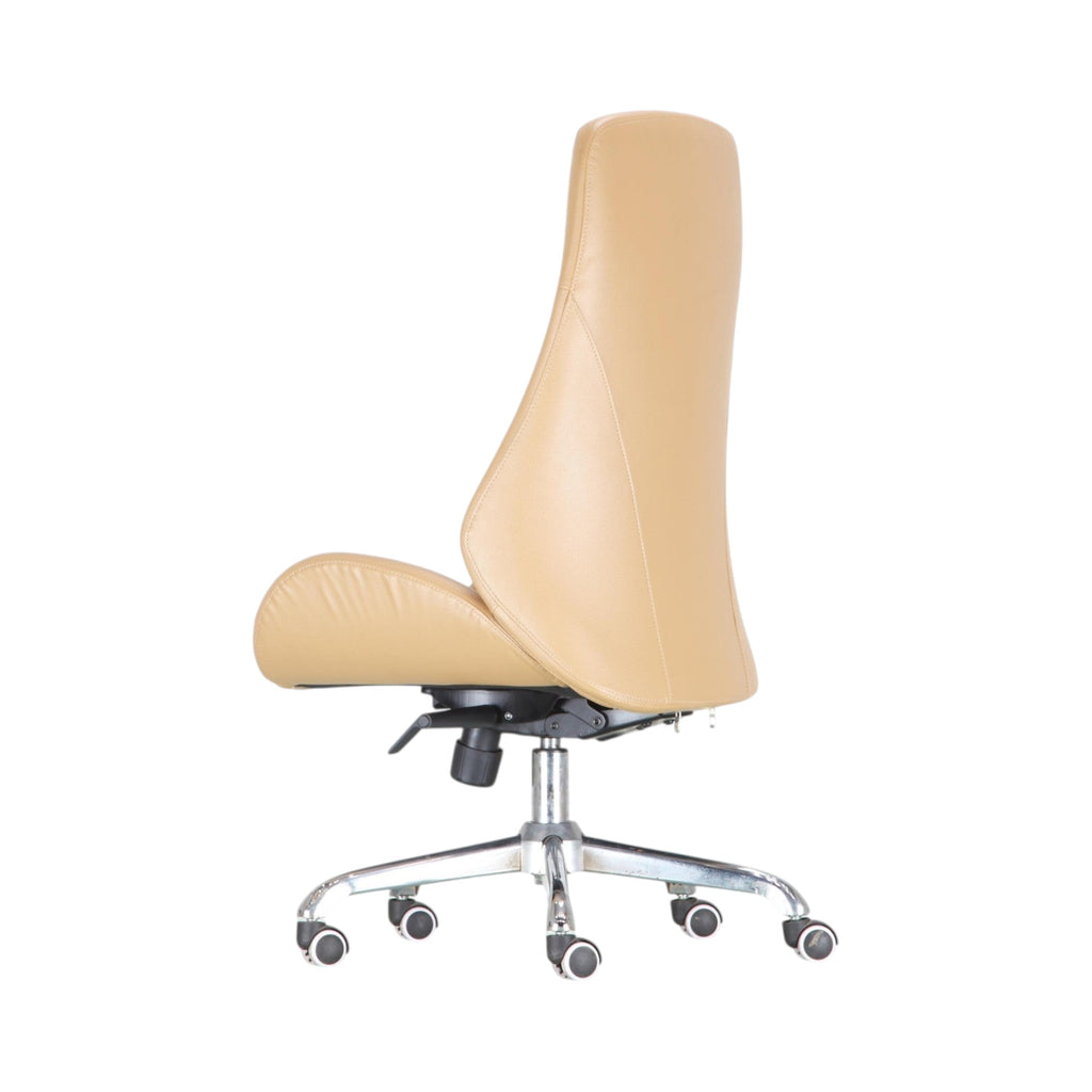 Xiaoyaozuo office chair tan faux leather executive ergonomic office chair with high back and chrome base.
