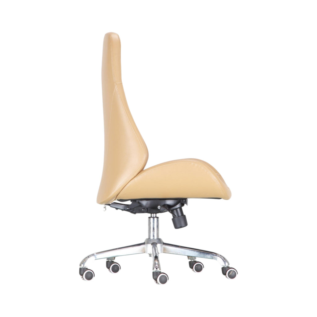 Xiaoyaozuo office chair tan faux leather executive ergonomic office chair with high back and chrome base