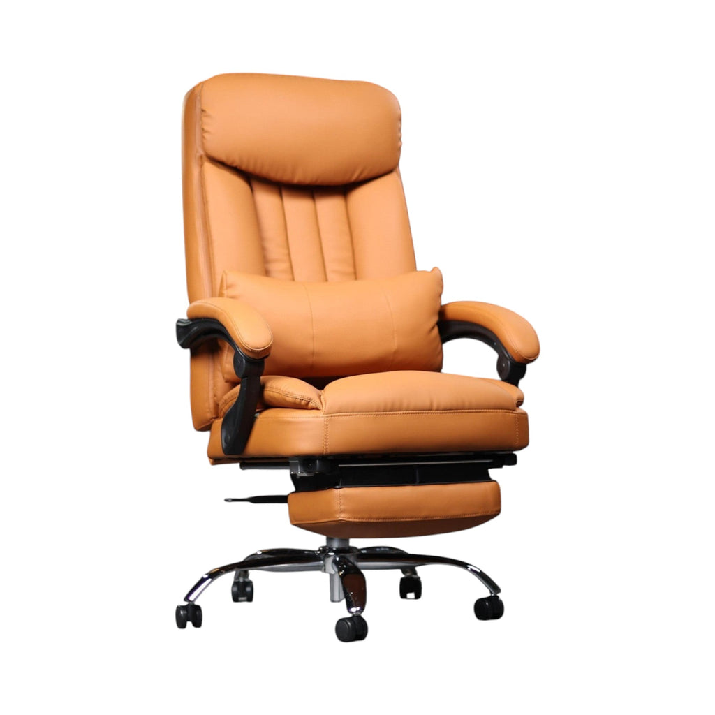 Xiaoyaozuo office chair executive ergonomic tan faux leather chair with retractable footrest and lumbar support