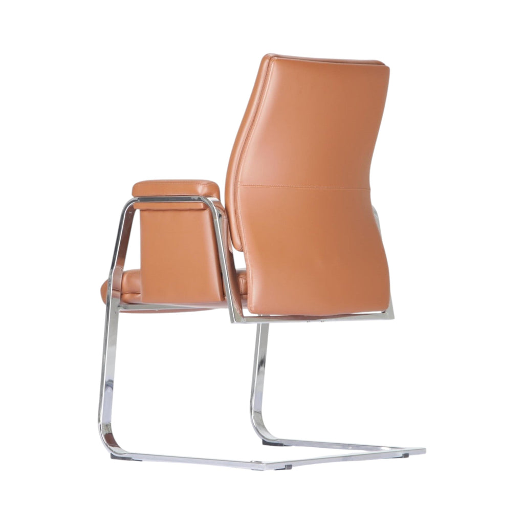 Xiaoyaozuo office chair executive guest chair in tan faux leather with polished chrome cantilever frame.