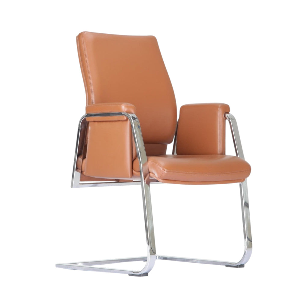 Xiaoyaozuo office chair executive guest chair in tan faux leather with polished chrome cantilever frame.