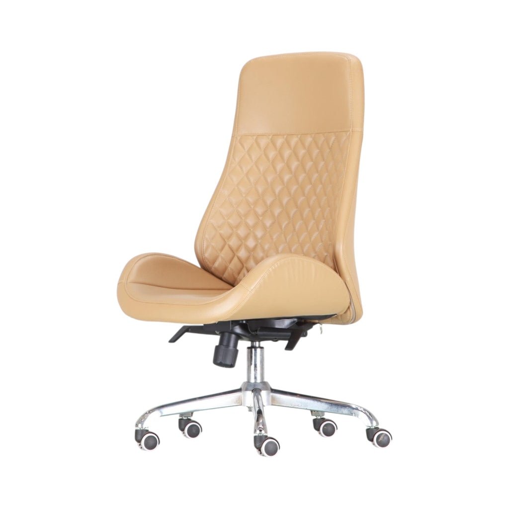 Xiaoyaozuo office chair executive ergonomic high-back chair in tan faux leather with diamond stitching and chrome base.