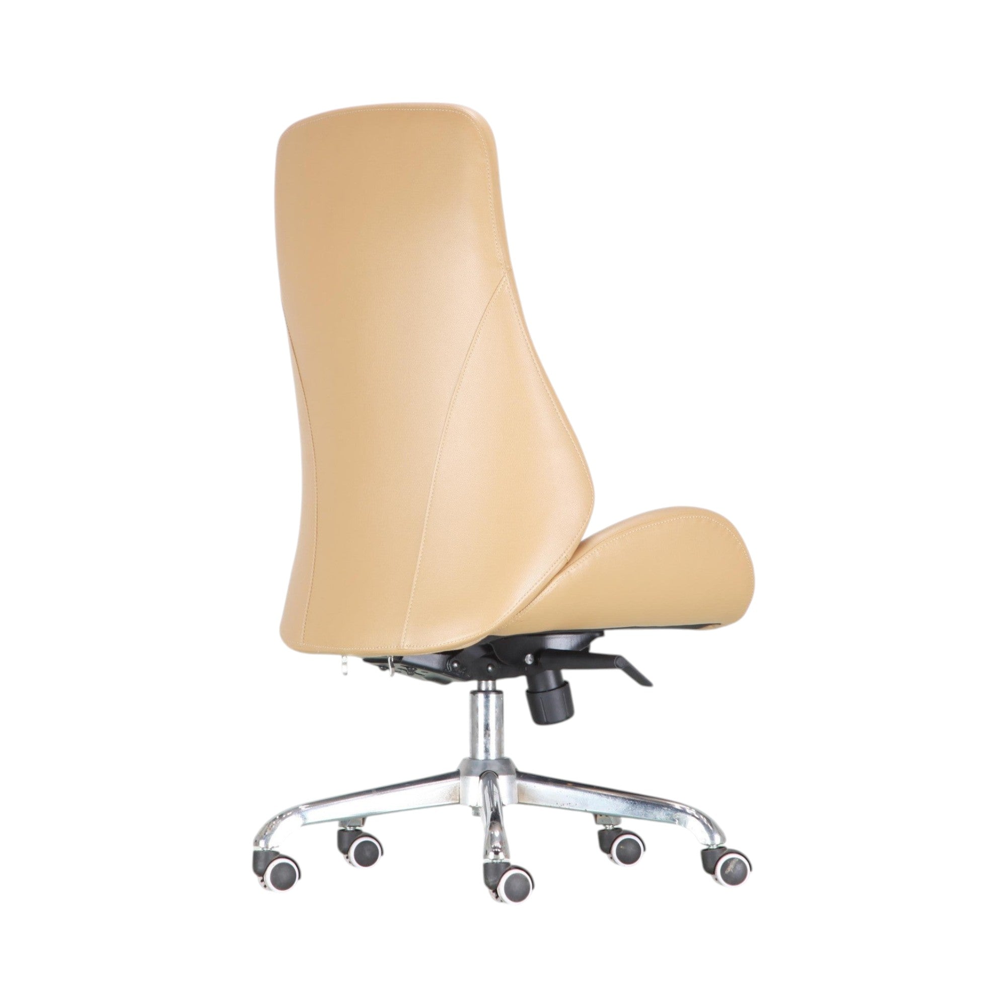Xiaoyaozuo office chair executive ergonomic high-back chair in tan faux leather with chrome base and casters.