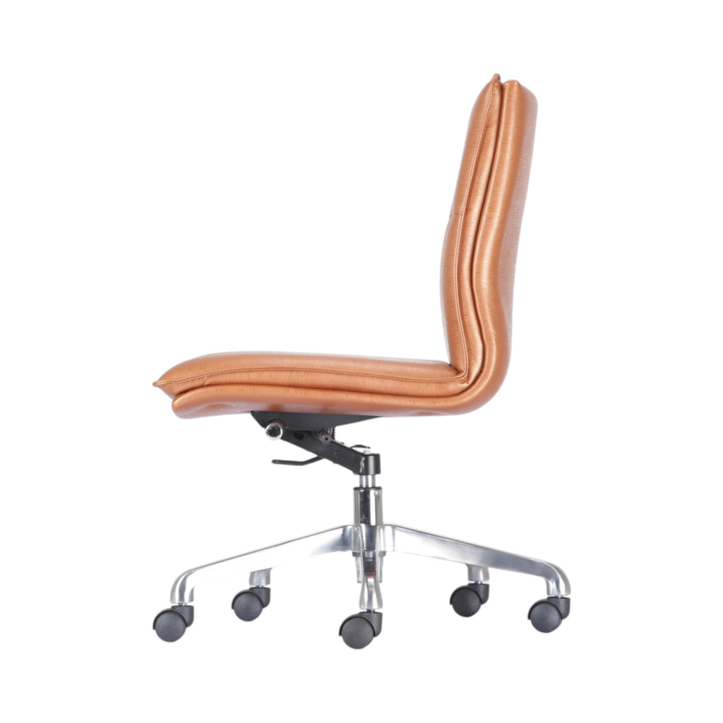 Xiaoyaozuo office chair executive chair in tan faux leather with polished chrome base and casters.