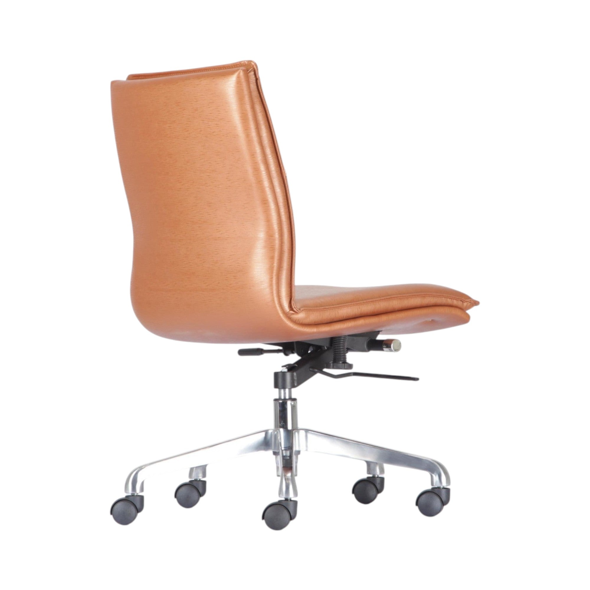 Xiaoyaozuo office chair executive chair in tan faux leather with polished chrome base and casters.