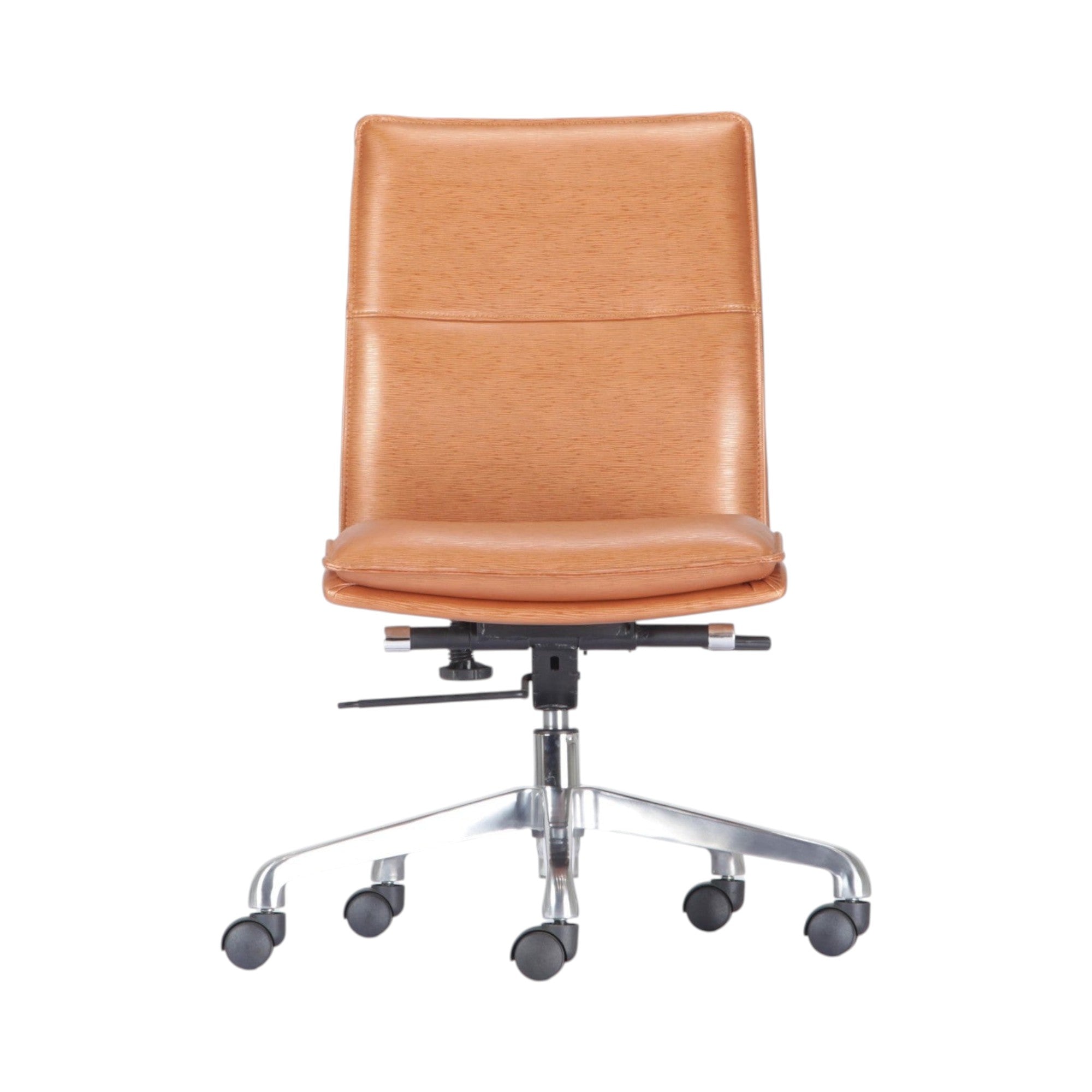 Xiaoyaozuo office chair executive chair in tan faux leather with polished chrome base and casters.