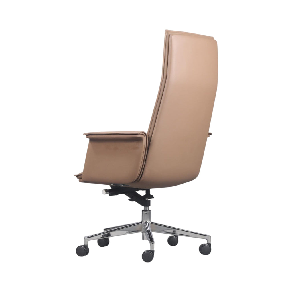 Xiaoyaozuo office chair tan faux leather executive high-back chair with polished chrome base and casters.