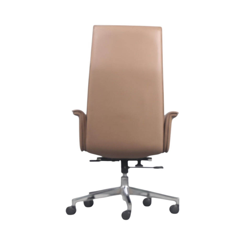 Xiaoyaozuo office chair executive high back chair in tan faux leather with polished chrome base and casters.