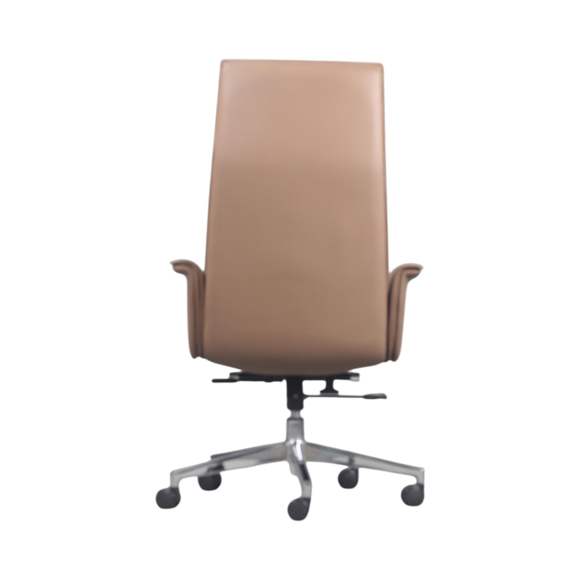 Xiaoyaozuo office chair executive high back chair in tan faux leather with polished chrome base and casters.
