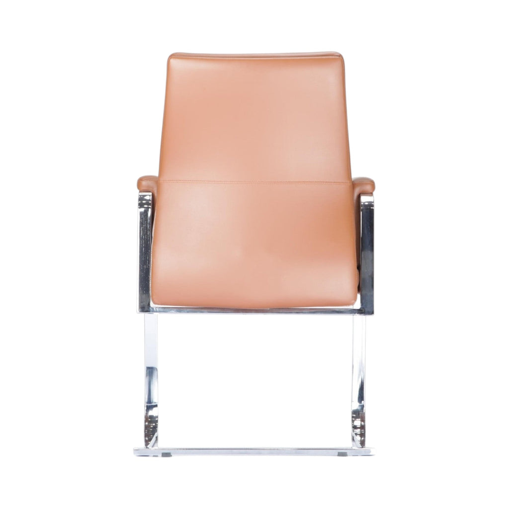 Xiaoyaozuo office chair executive guest chair in tan faux leather with polished chrome cantilever frame.