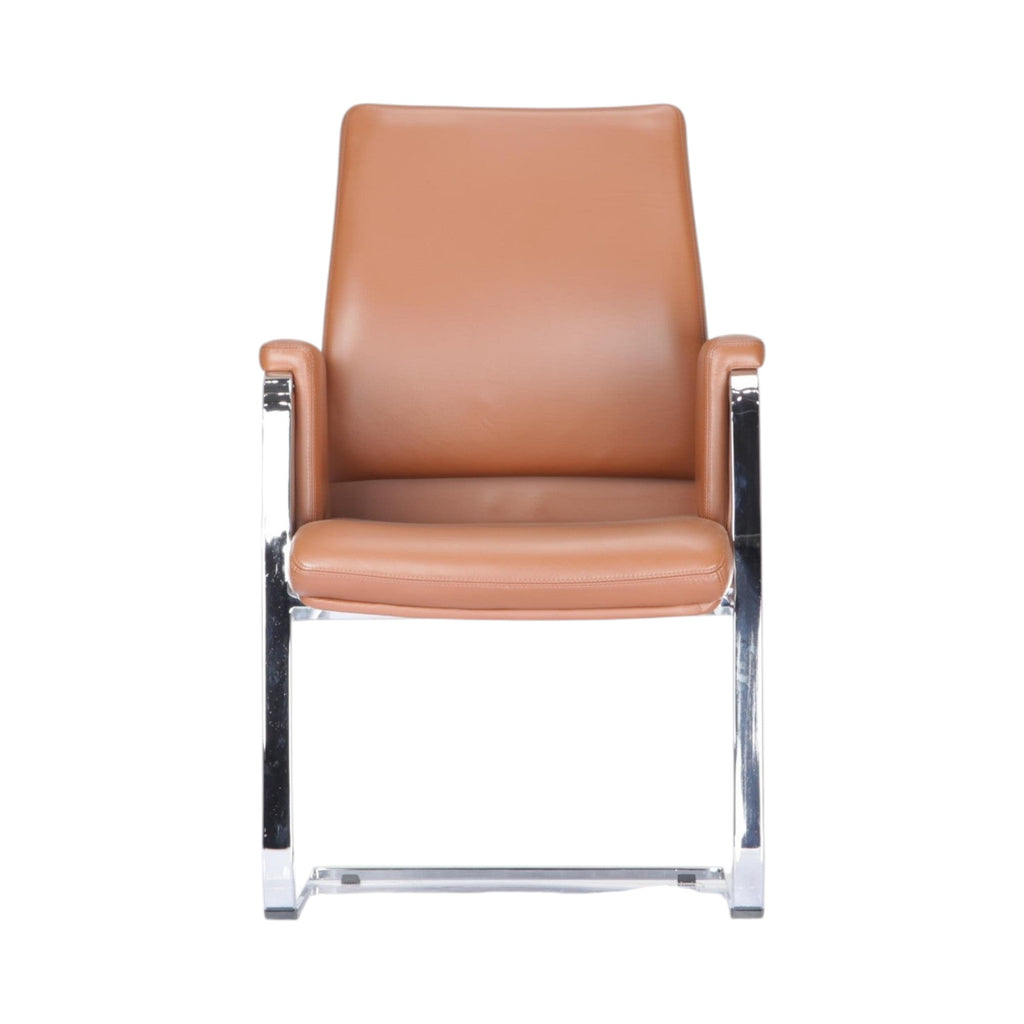 Xiaoyaozuo office chair executive guest chair in tan faux leather with polished chrome cantilever frame.
