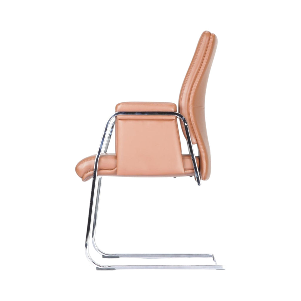 Xiaoyaozuo office chair executive guest chair in tan faux leather with polished chrome cantilever frame.