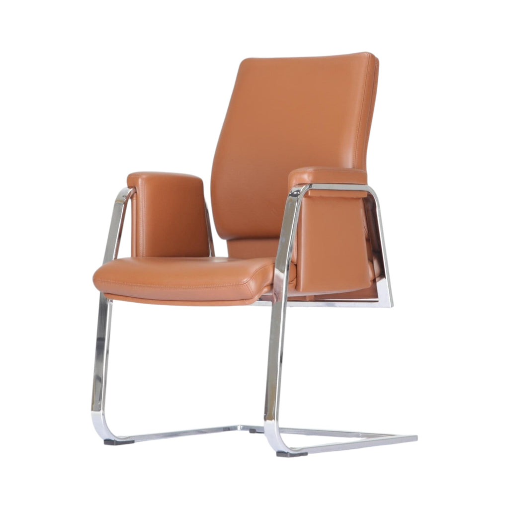 Xiaoyaozuo office chair executive guest chair in tan faux leather with polished chrome cantilever frame.