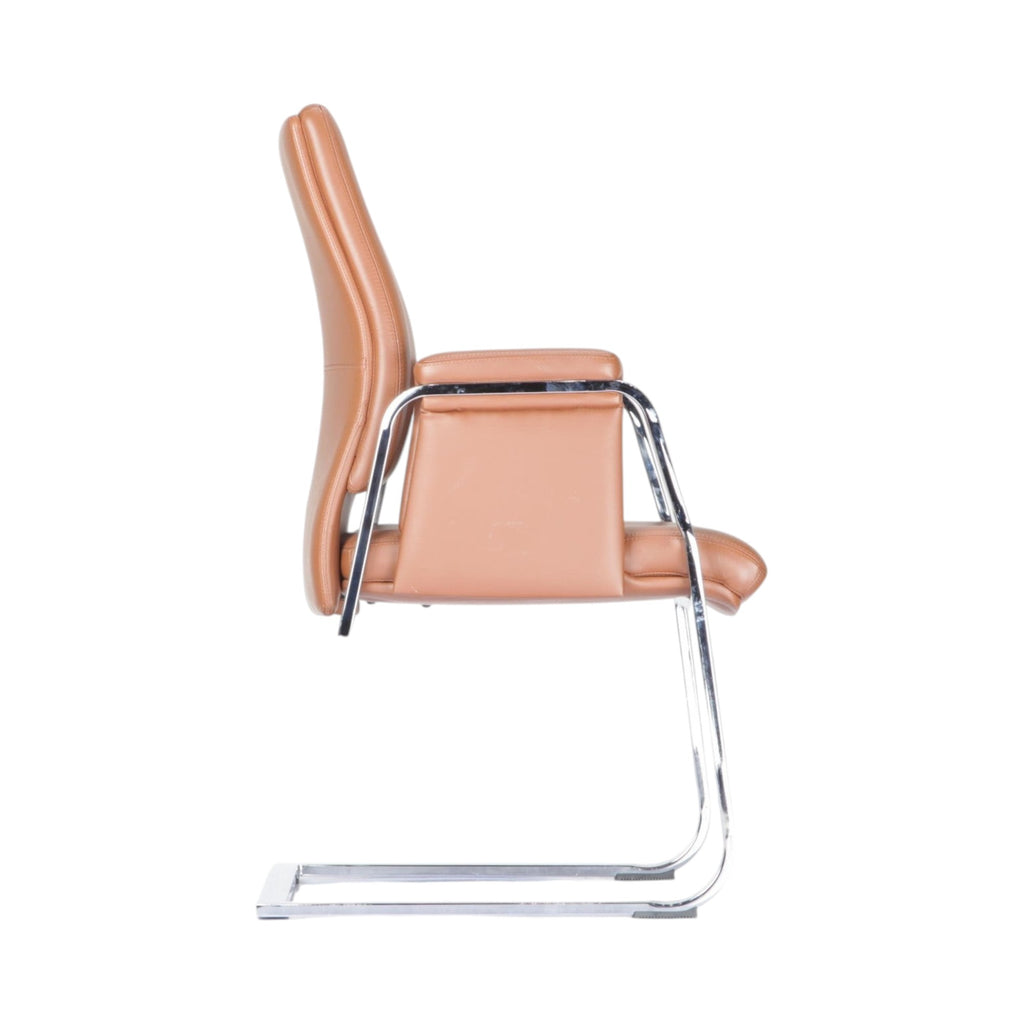Xiaoyaozuo office chair executive guest chair in tan faux leather with polished chrome cantilever frame.
