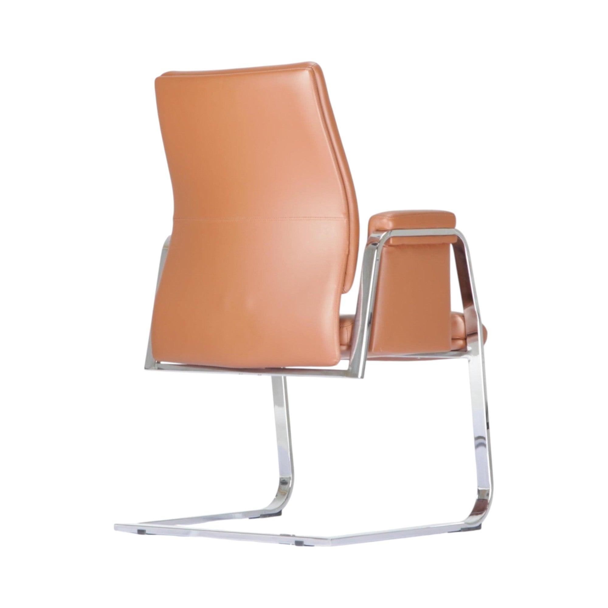 Xiaoyaozuo office chair executive guest chair in tan faux leather with polished chrome cantilever frame.
