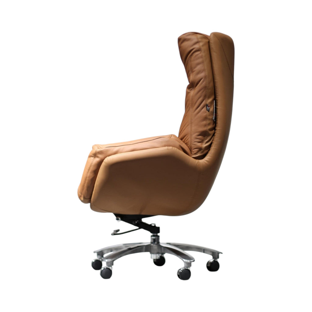Xiaoyaozuo office chair executive high back tan leather office chair with plush cushioning and polished metal base.