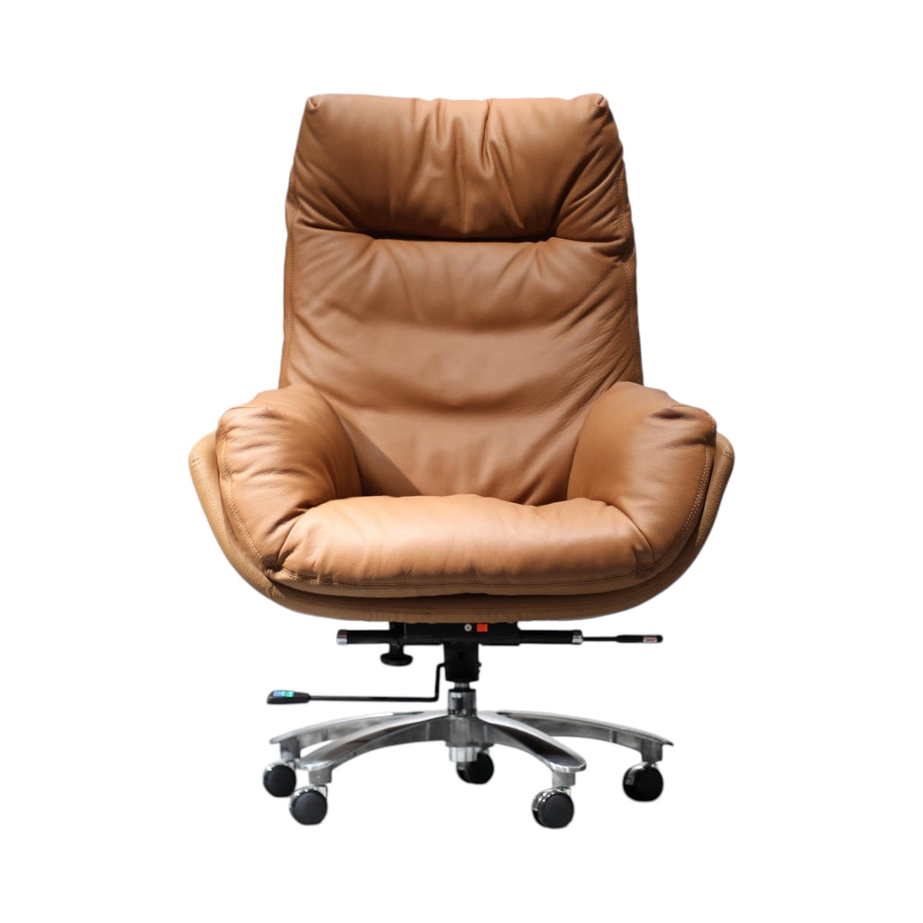 Xiaoyaozuo office chair executive high back tan leather office chair with plush cushioning and polished metal base.