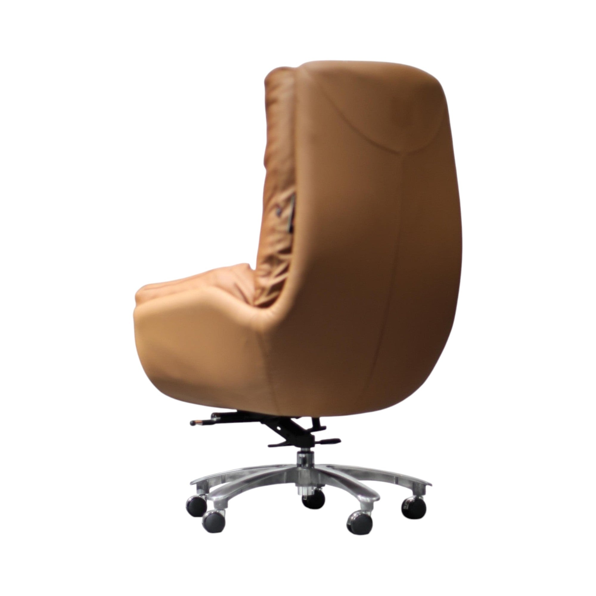 Xiaoyaozuo office chair tan leather executive high back chair with polished metal base and casters