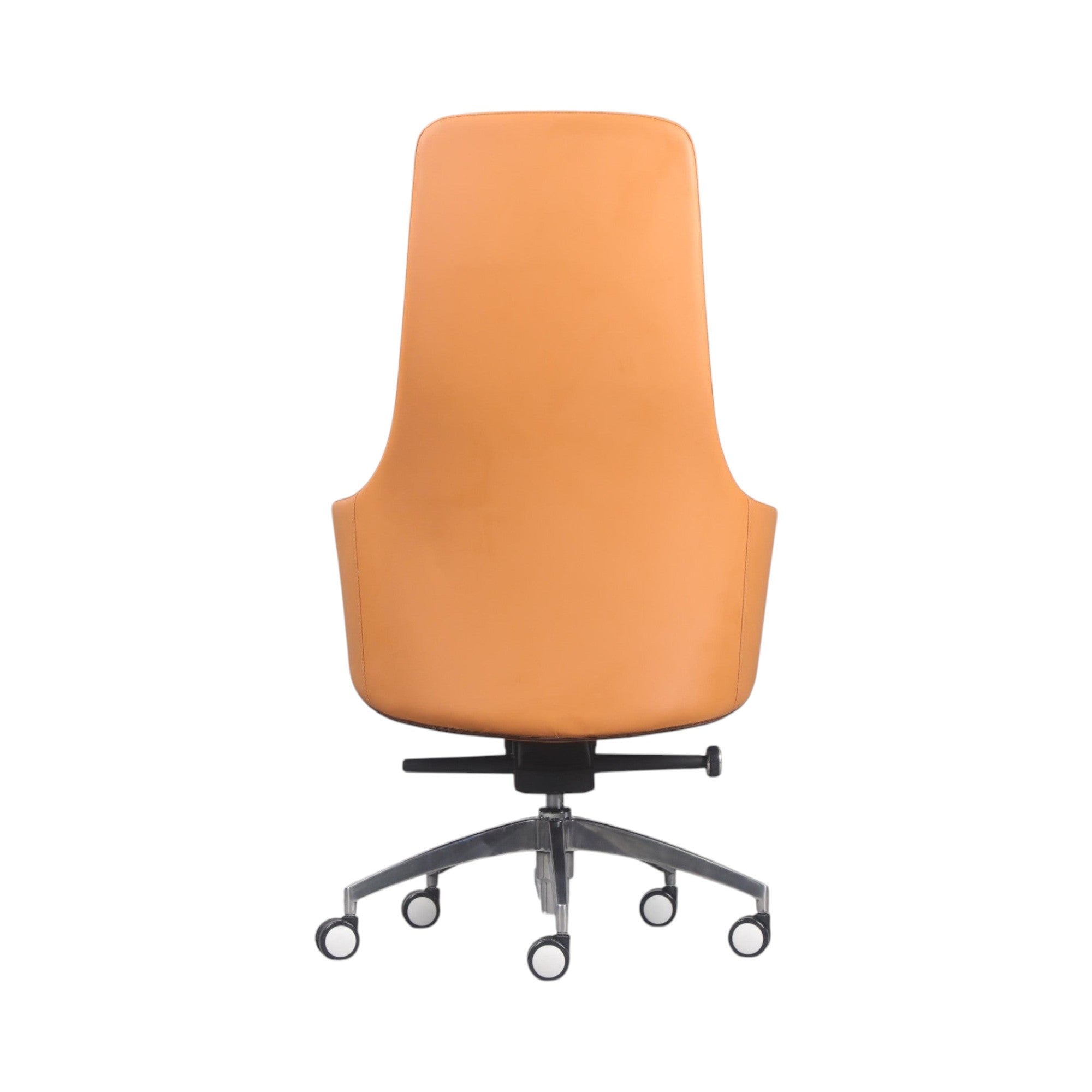 Xiaoyaozuo office chair executive high back chair in tan leather with polished chrome base and casters.
