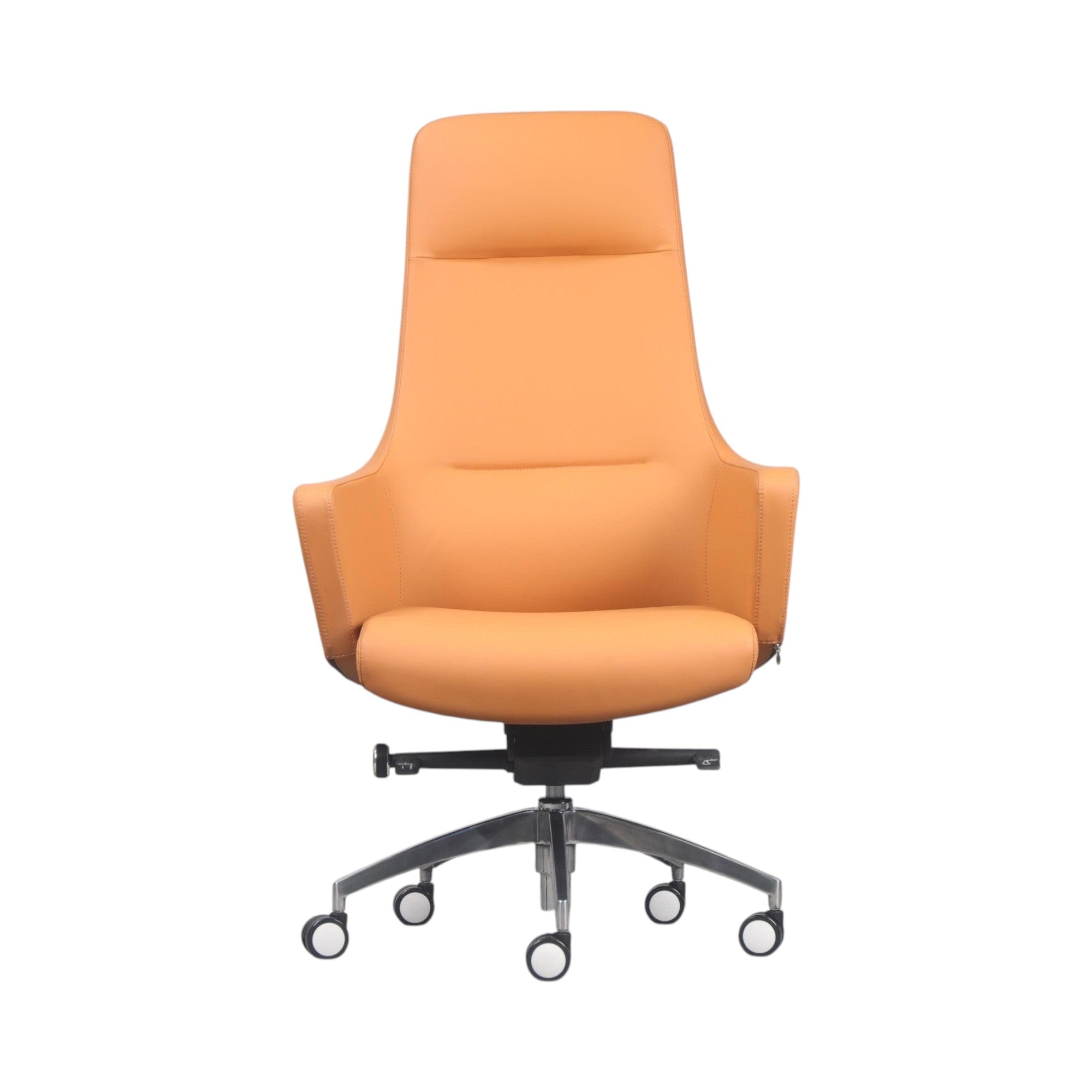 Xiaoyaozuo office chair executive high back chair in tan leather with headrest and chrome base.