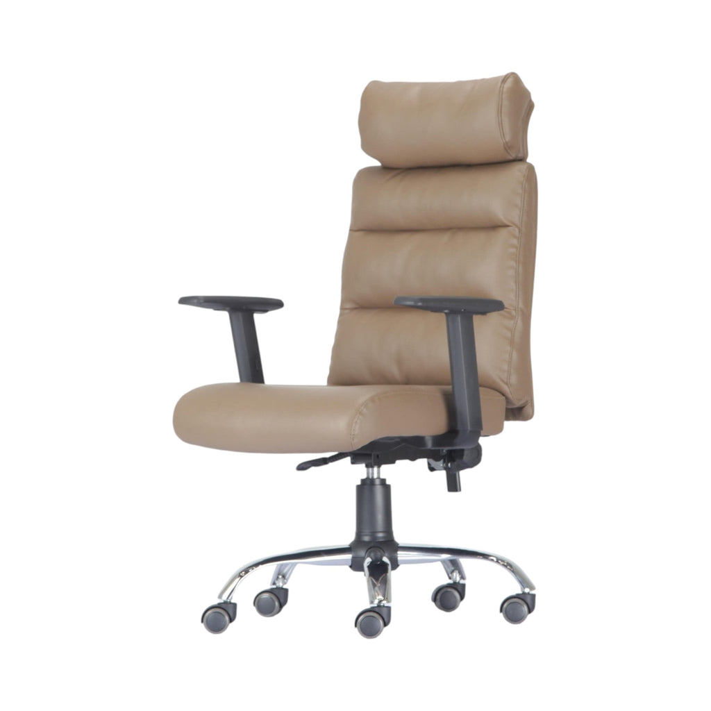 Xiaoyaozuo office chair taupe faux leather executive ergonomic chair with headrest and adjustable armrests.